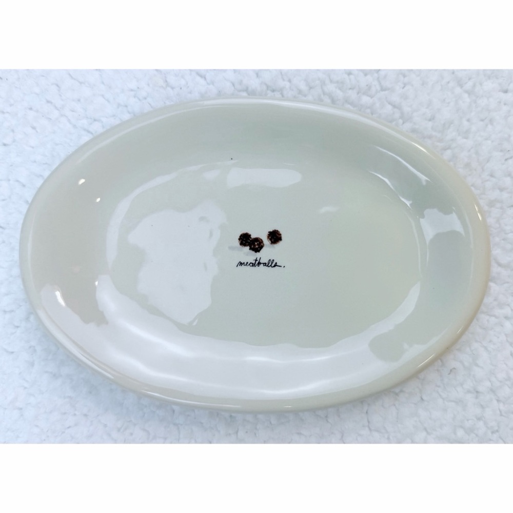 RAE DUNN • (Set of 4) Cream Meat-Themed Oval Ceramic Appetizer Plate Set - Picture 7 of 16